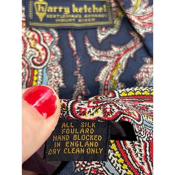 Vintage Bert Pulitzer Blue and Red Paisley Print Pure Silk Necktie - Picture 7 of 7